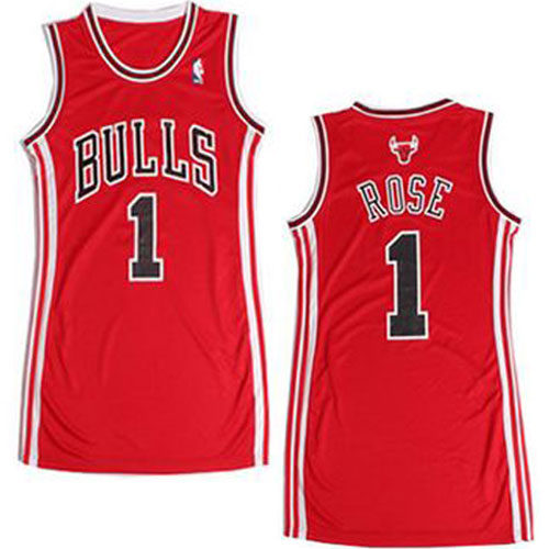 Derrick Rose Authentic In Red Adidas NBA Chicago Bulls Dress #1 Women's Jersey